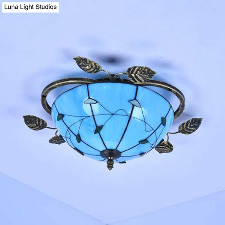 Retro Style Stained Glass Ceiling Light Fixture - Bowl-Shaped 3 Bulbs Flushmount