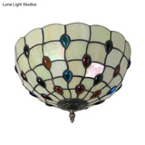 Retro Style Stained Glass Ceiling Light - Wide Bowl Design 12/16/19.5-Inch Flushmount