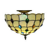 Retro Style Stained Glass Ceiling Light - Wide Bowl Design 12/16/19.5-Inch Flushmount