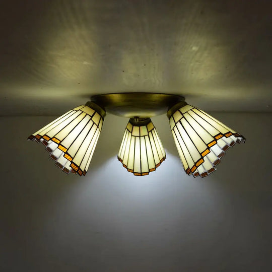 Retro Style Stained Glass Geometric Ceiling Light With Prismatic/Swallow-Tail/House/Dome/Bell Shape