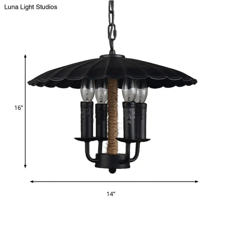 Retro Style Wavy Pendant Light With 4 Metal Candle Bulbs In Black - Ideal For Dining Room