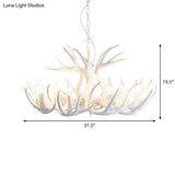 Retro-Style White Resin Antler Chandelier Pendant Light For Living Room