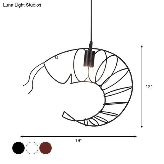 Retro Stylish 1-Light Metal Hanging Lamp - Black/Red/White Shrimp Pendant Light With Wire Guard For