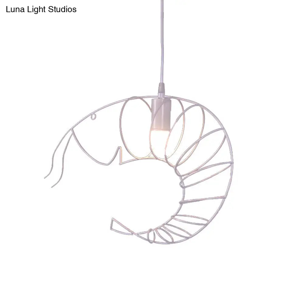 Retro Stylish 1-Light Metal Hanging Lamp - Black/Red/White Shrimp Pendant Light With Wire Guard For