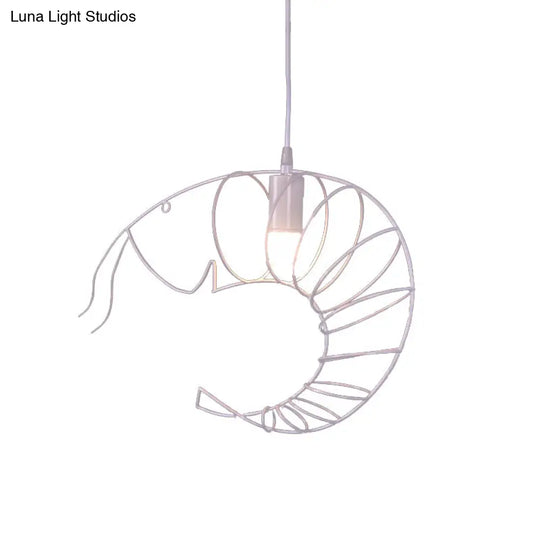 Retro Stylish 1-Light Metal Hanging Lamp - Black/Red/White Shrimp Pendant Light With Wire Guard For