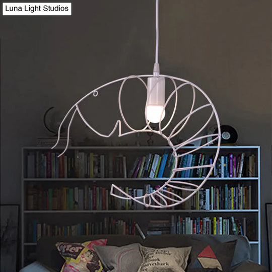 Retro Stylish 1-Light Metal Hanging Lamp - Black/Red/White Shrimp Pendant Light With Wire Guard For
