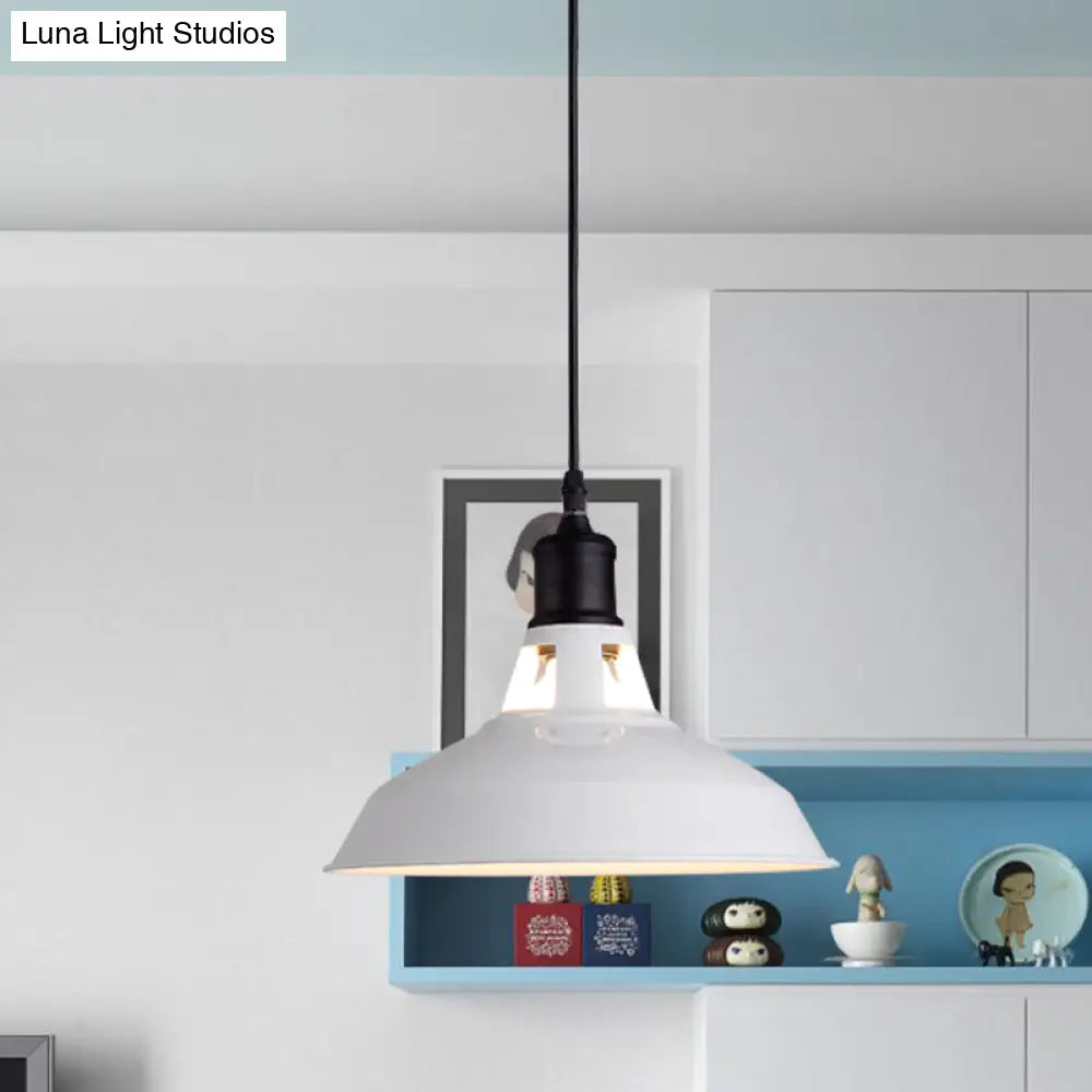 Retro Stylish Metal Pendant Light Adjustable Cord - White Barn Lampshade Sizes: 10.5’/12’/15 / 10.5’