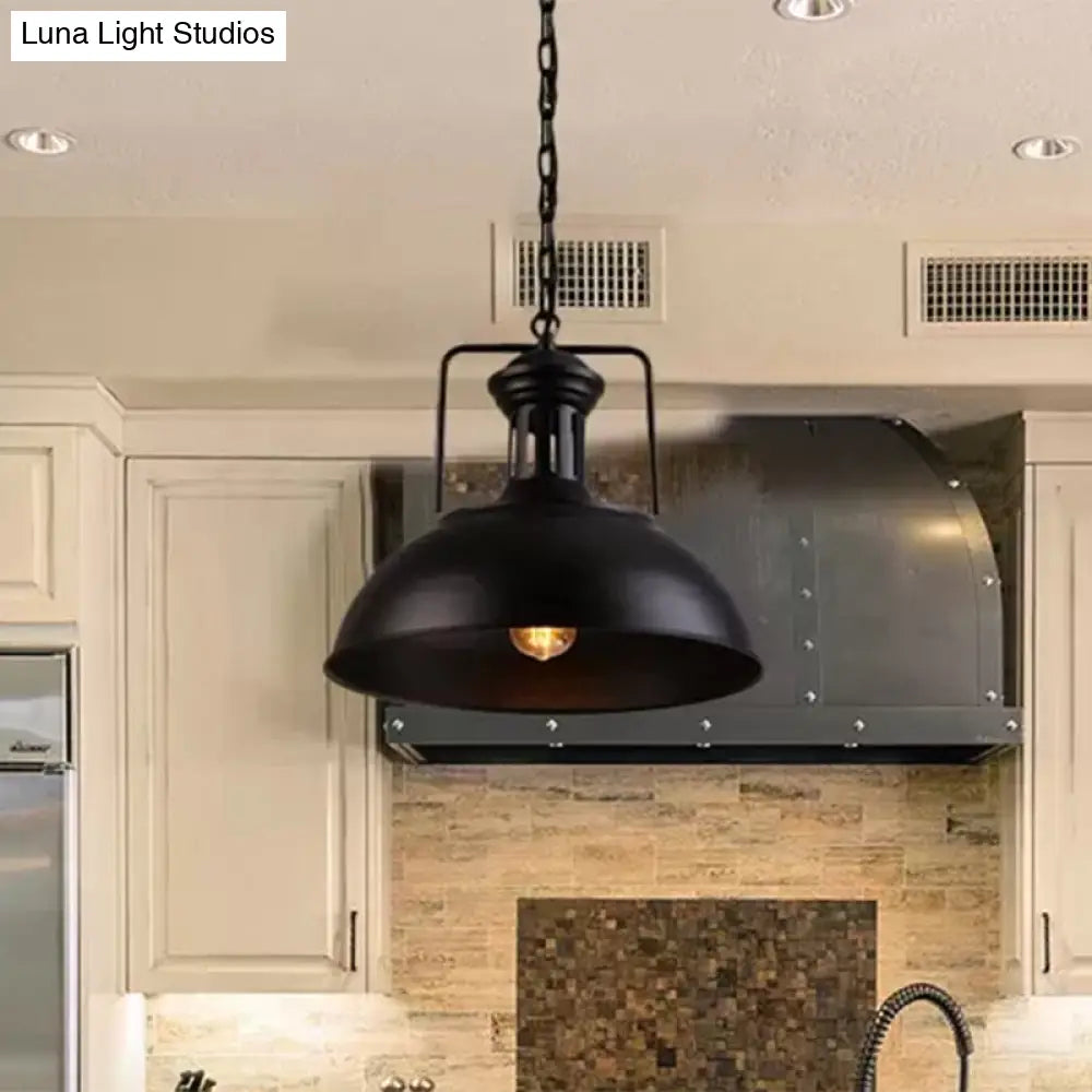 Retro Stylish Metal Pendant Lighting - 1 Bulb 13’/14’/16’ Diameter Bowl Black/White Inner/White