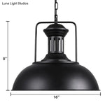 Retro Stylish Metal Pendant Lighting - 1 Bulb 13’/14’/16’ Diameter Bowl Black/White Inner/White