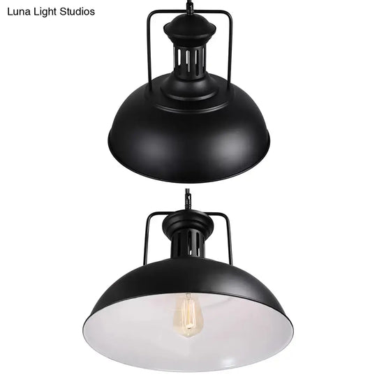 Retro Stylish Metal Pendant Lighting - 1 Bulb 13’/14’/16’ Diameter Bowl Black/White Inner/White