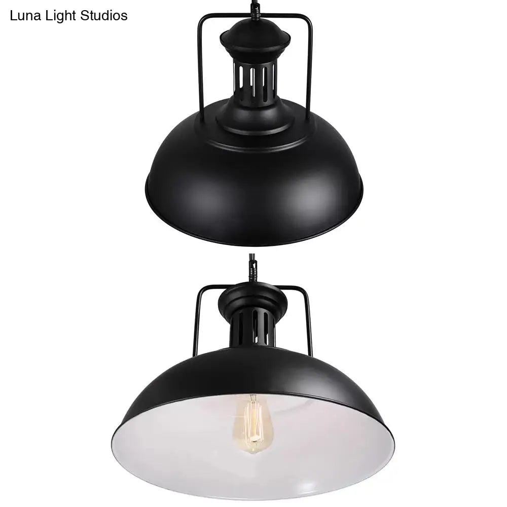 Retro Stylish Metal Pendant Lighting With 1 Bulb - Black/White Inner/White 13/14/16 Dia Bowl