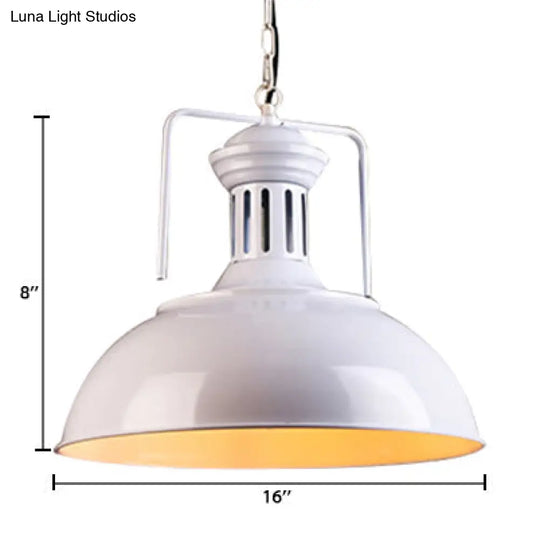 Retro Stylish Metal Pendant Lighting - 1 Bulb 13’/14’/16’ Diameter Bowl Black/White Inner/White