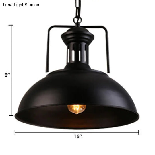 Retro Stylish Metal Pendant Lighting With 1 Bulb - Black/White Inner/White 13/14/16 Dia Bowl