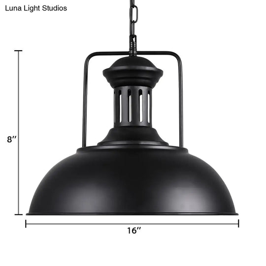 Retro Stylish Metal Pendant Lighting With 1 Bulb - Black/White Inner/White 13/14/16 Dia Bowl