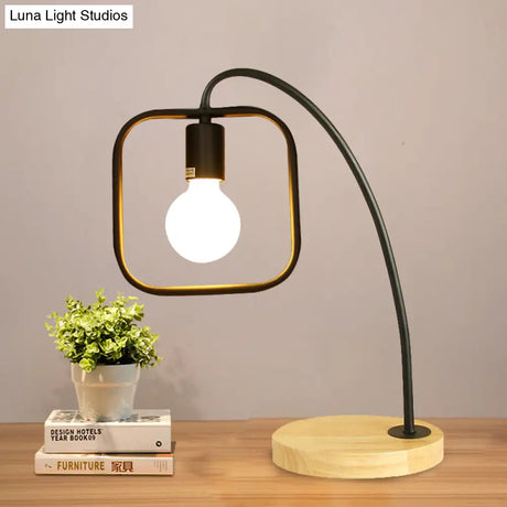 Retro Stylish Metal Table Light With Open Bulb - Frame Square Design Bedroom Standing (Black/White)
