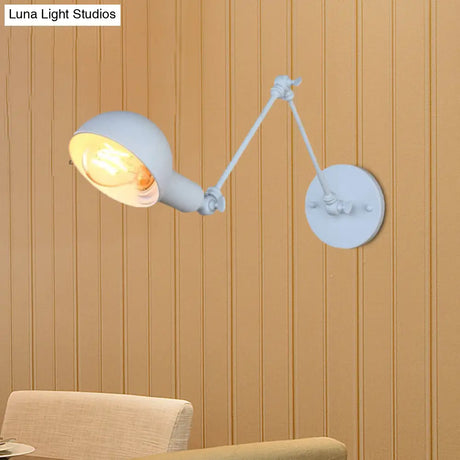 Retro Swing Arm Wall Lamp - Metallic Mini Sconce Light In White For Study Room