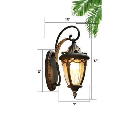 Retro Teardrop Patio Wall Light Clear Glass Fixture Black