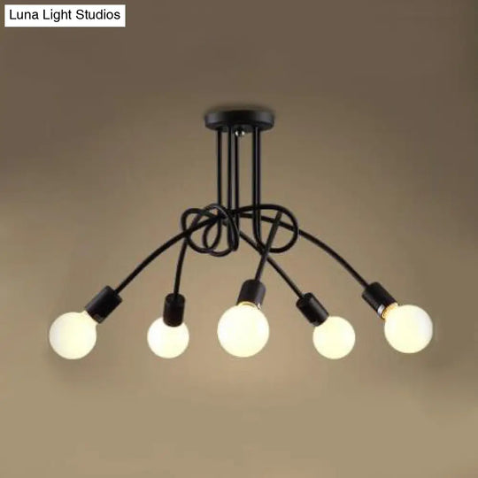 Retro Twist Arm Semi Flush Mount Ceiling Light - 3/5-Head Stylish Kitchen Lighting In Black/White 5