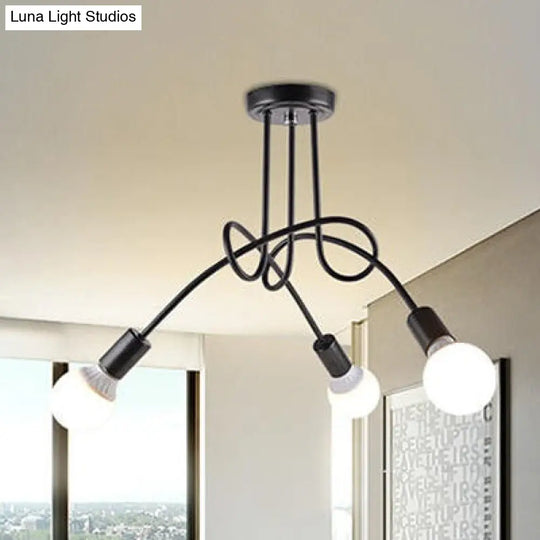 Retro Twist Arm Semi Flush Mount Ceiling Light - 3/5-Head Stylish Kitchen Lighting In Black/White