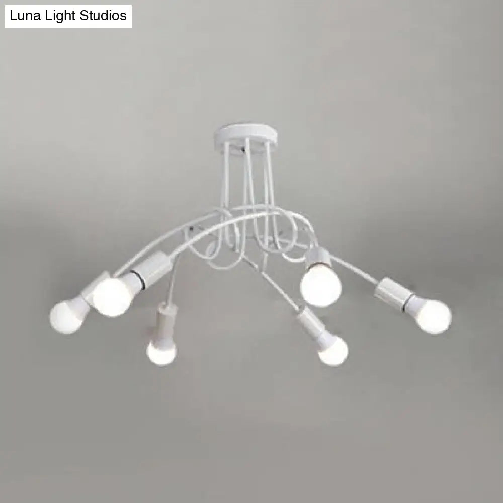 Retro Twist Arm Semi Flush Mount Ceiling Light - 3/5-Head Stylish Kitchen Lighting In Black/White 6