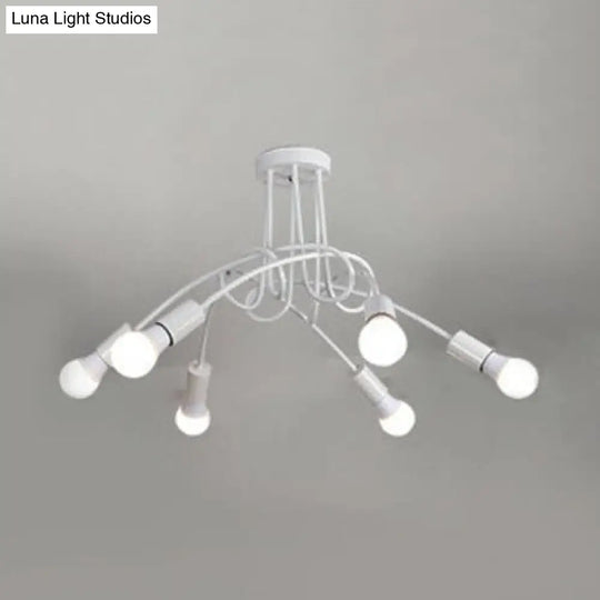 Retro Twist Arm Semi Flush Mount Ceiling Light - 3/5-Head Stylish Kitchen Lighting In Black/White 6