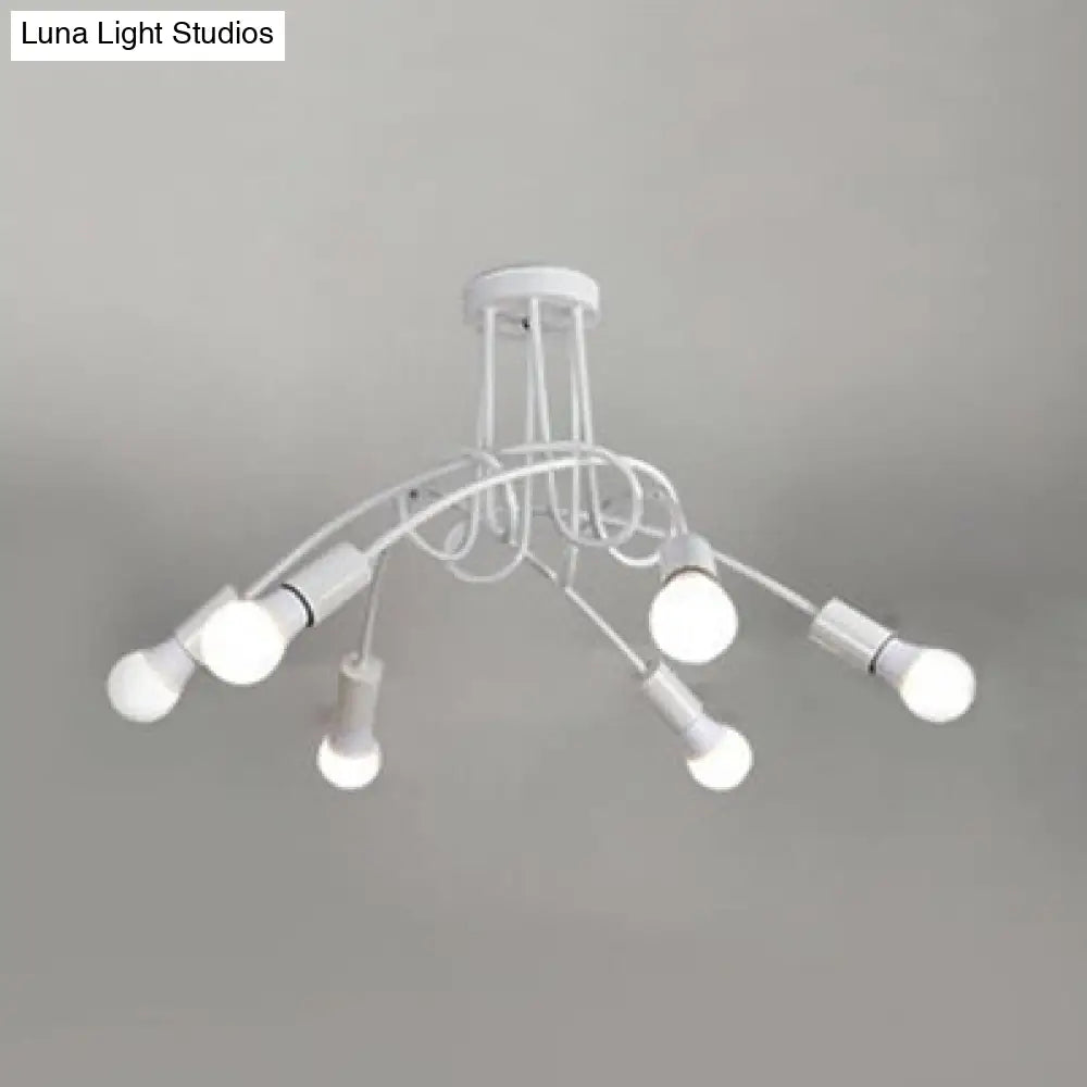 Retro Twist Arm Semi Flush Mount Ceiling Light - 3/5-Head Stylish Kitchen Lighting In Black/White 6