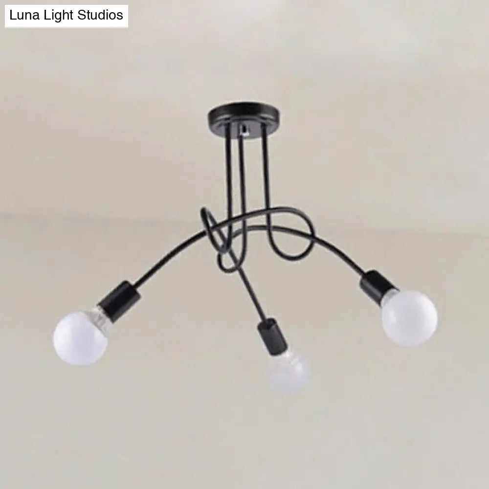 Retro Twist Arm Semi Flush Mount Ceiling Light - 3/5-Head Stylish Kitchen Lighting In Black/White