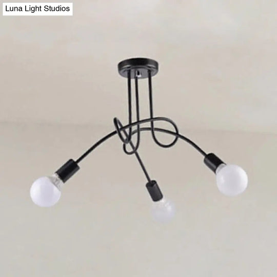 Retro Twist Arm Semi Flush Mount Ceiling Light - 3/5-Head Stylish Kitchen Lighting In Black/White