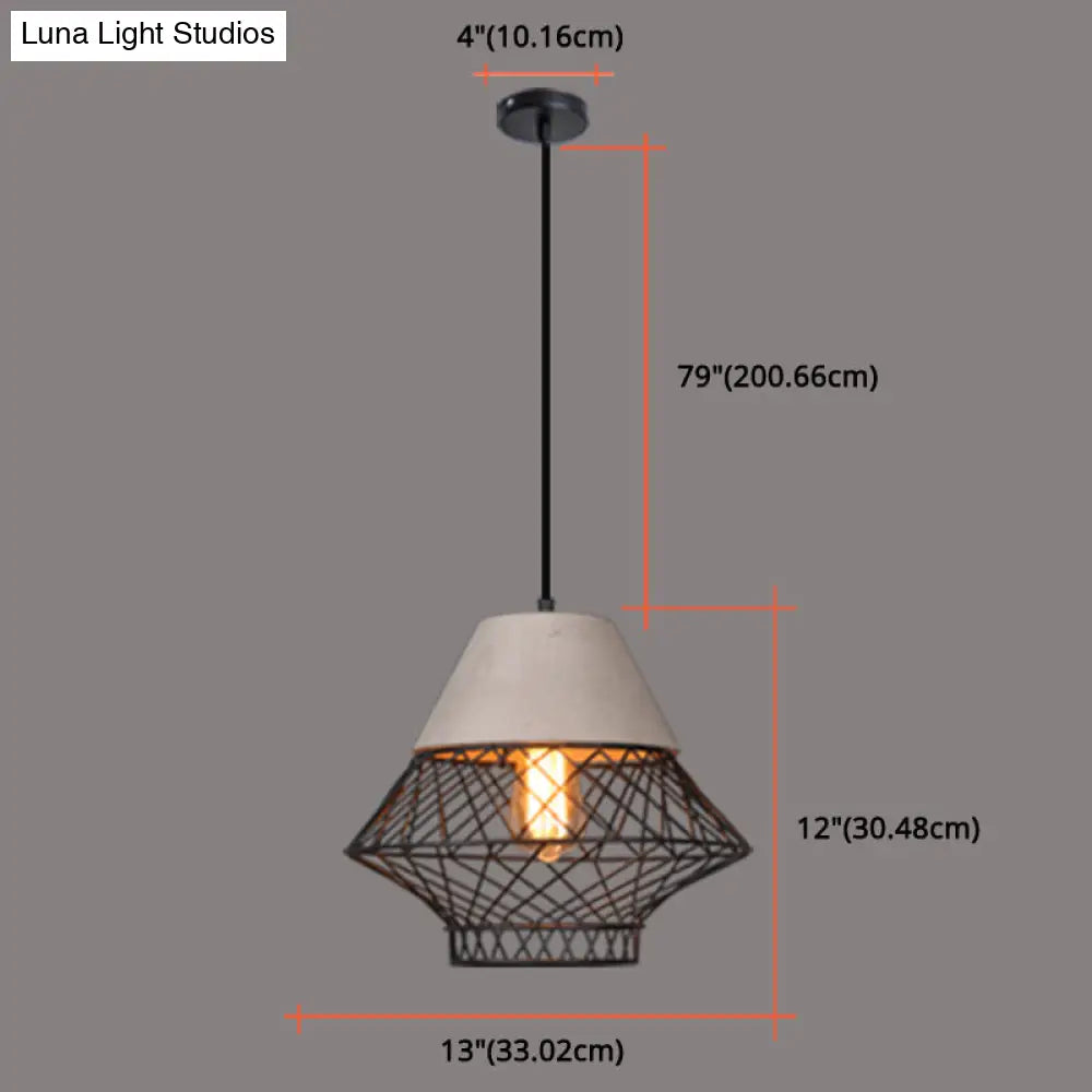 Retro Urban Wire Cage Pendant Light With Cement Top - Restaurant Hanging Lamp