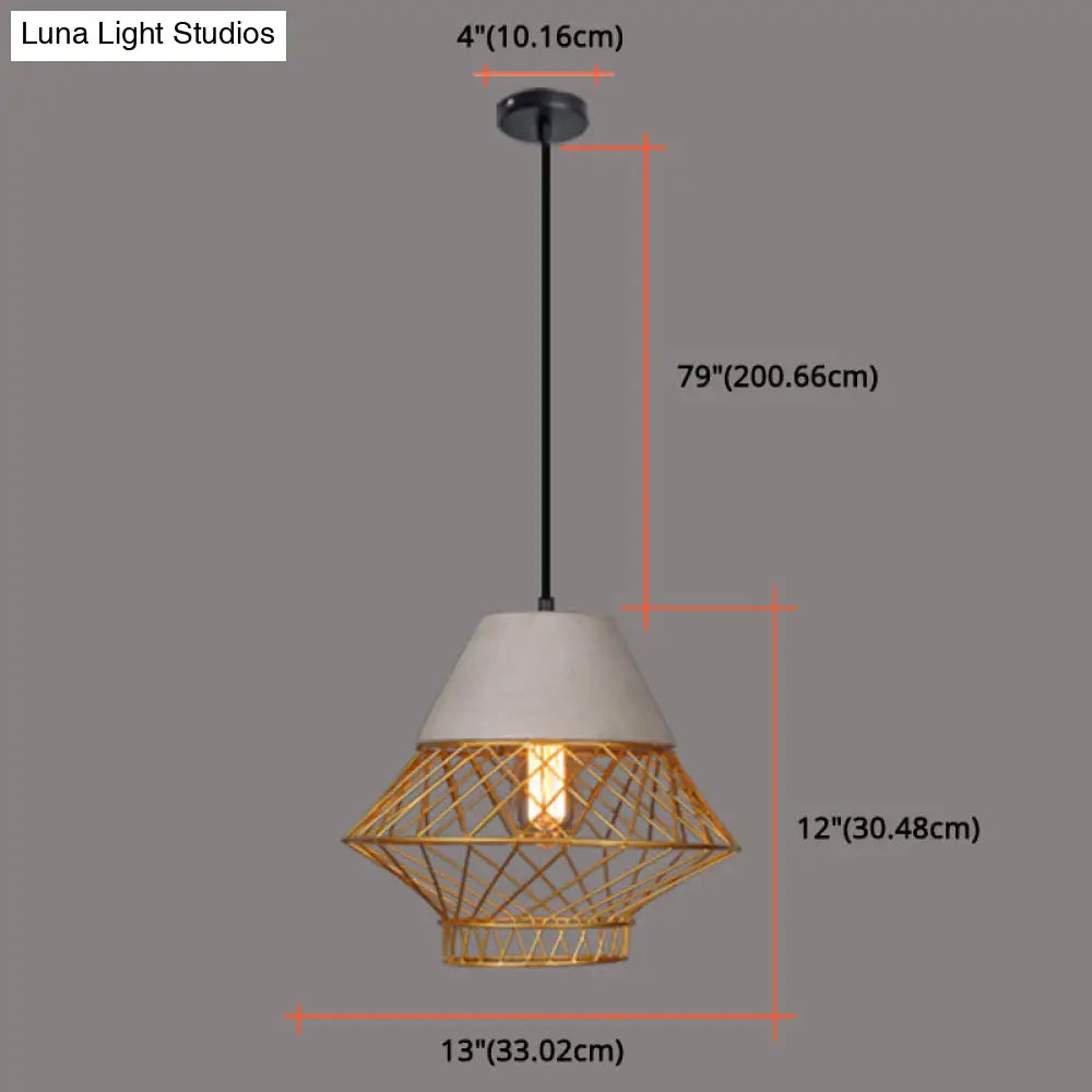 Urban Retro Wire Cage Pendant Lighting With Cement Top - Restaurant Hanging Lamp 1-Light