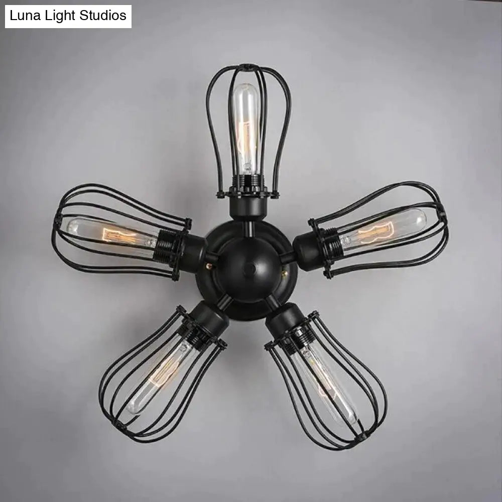 Retro Vintage Black 5 Lights Grln Ceiling E27 Lamp Fixtures For Home Bedroom/Living Room/Bar/Cafe