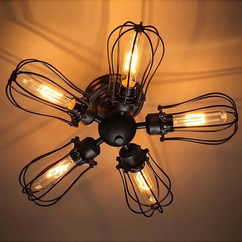 Retro Vintage Black 5 Lights Grln Ceiling E27 Lamp Fixtures For Home Bedroom/Living Room/Bar/Cafe