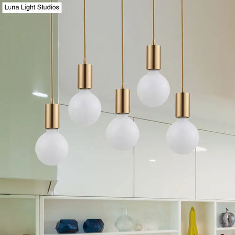 Retro Vintage Brass Metal Indoor Pendant: Bare Bulb Hanging Lamp With 1 Light