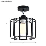 Retro Vintage Metal Cylinder/Drum Cage Semi-Flush Ceiling Light - Black Semi Flush Fixture With