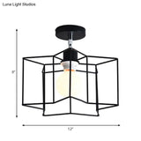 Retro Vintage Metal Cylinder/Drum Cage Semi-Flush Ceiling Light - Black Semi Flush Fixture With