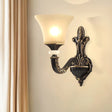 Retro Wall Mounted Light Fixture With Black 1/2-Bulb Milky Glass Flared Shade 1 /