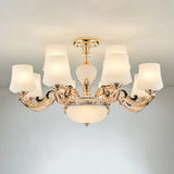 Retro White Glass Chandelier Pendant Light For Living Room With Tapered Shade 12 /