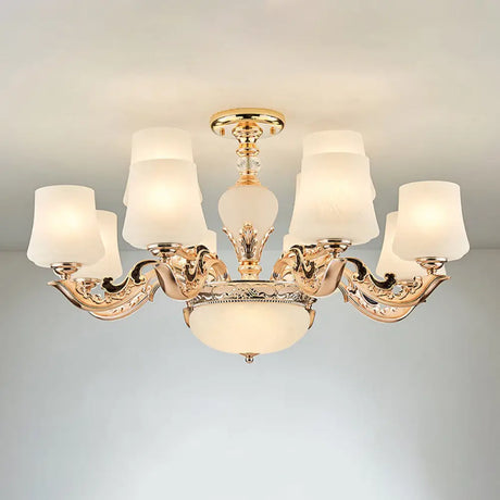Retro White Glass Chandelier Pendant Light For Living Room With Tapered Shade 12 /