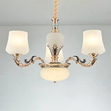 Retro White Glass Chandelier Pendant Light For Living Room With Tapered Shade 3 /