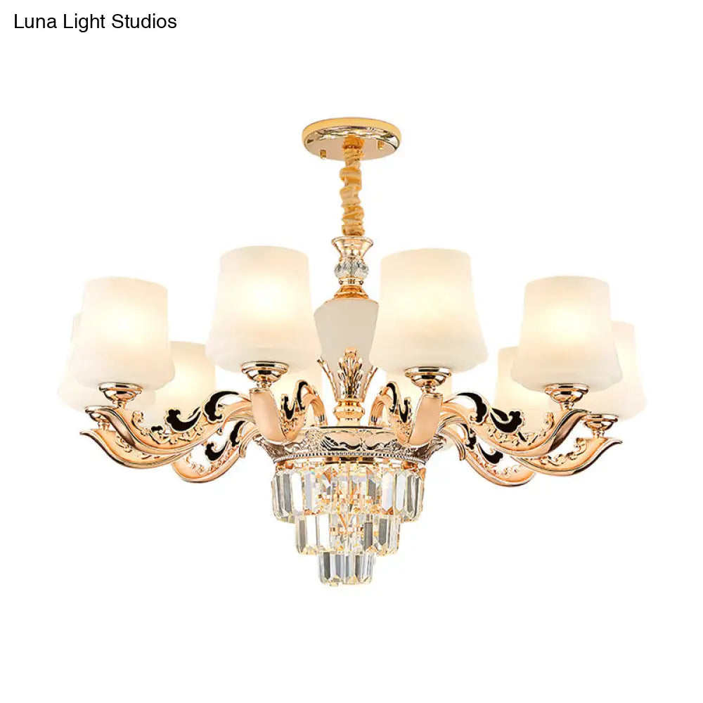 Retro White Glass Chandelier Pendant Light For Living Room With Tapered Shade