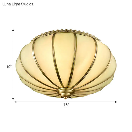 Retro White Glass Sphere Flush Mount Ceiling Light Fixture - 3 Brass Heads Ideal For Bedroom