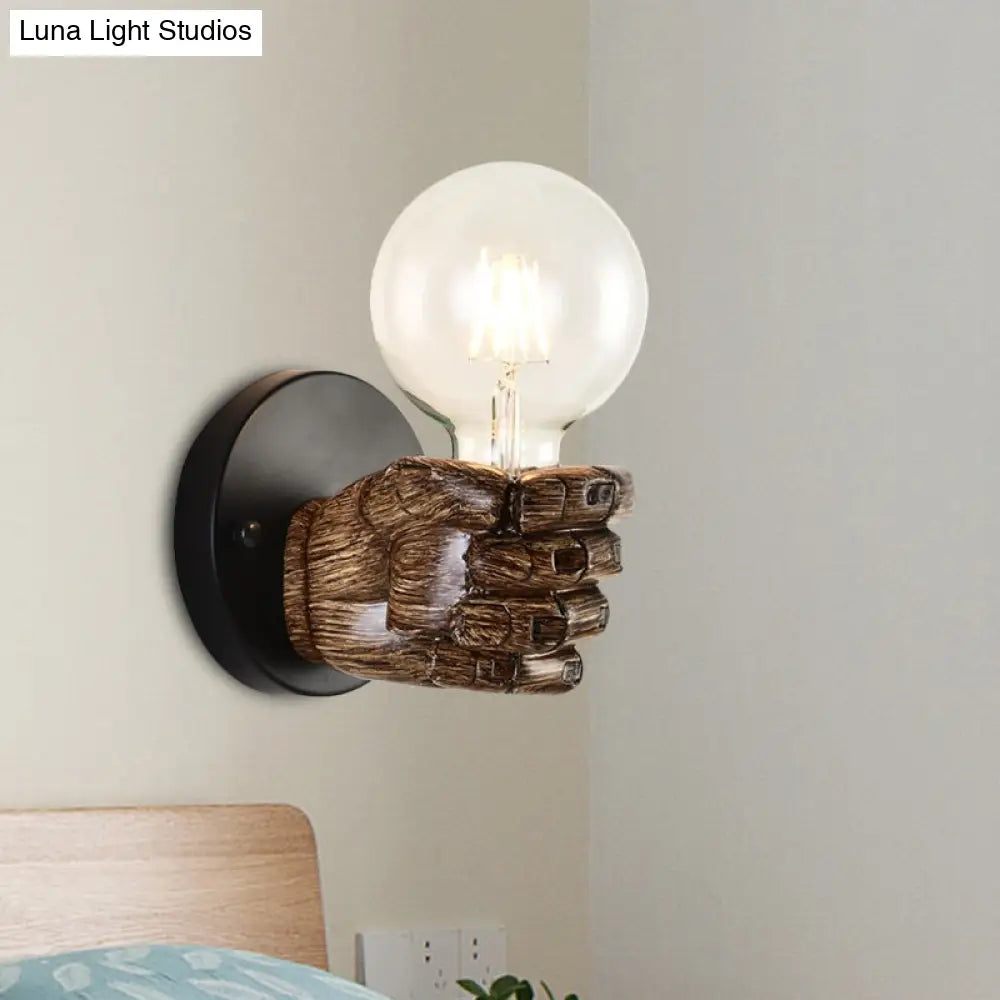 Retro Wood Wall Sconce Lamp - Brown Handcrafted With Globe Bulb