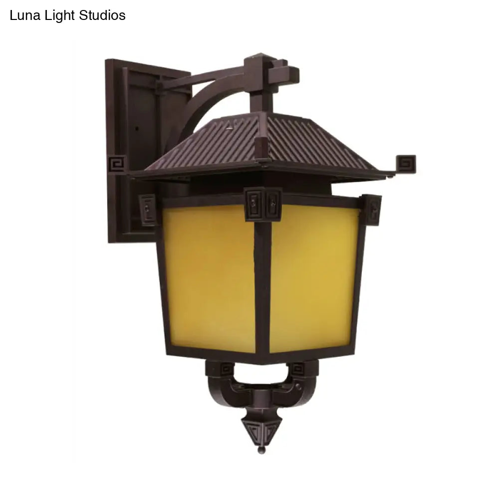 Retro Yellow Glass Birdcage Wall Light Fixture With Coffee Single Bulb For Courtyard