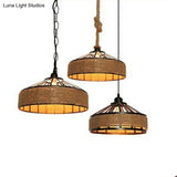 Retro Yurt Suspension Lighting: 1-Head Pendant Ceiling Light In Brown - Vintage Style With Hemp Rope