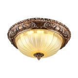 Ribbed Frosted Glass Led Flush Mount Ceiling Light In Traditional Brown - 14/16/19.5