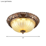 Ribbed Frosted Glass Led Flush Mount Ceiling Light In Traditional Brown - 14’/16’/19.5