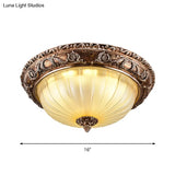 Ribbed Frosted Glass Led Flush Mount Ceiling Light In Traditional Brown - 14’/16’/19.5