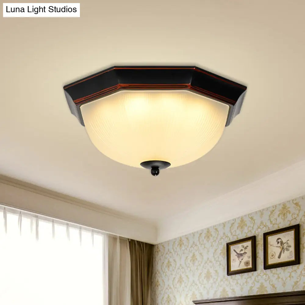 Ribbed Glass Flushmount Ceiling Light In Gold - Black - Set Of 3 Bulbs Traditional Flush Mount /