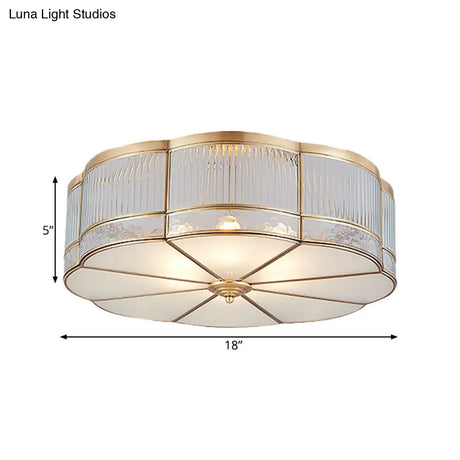 Ribbed Glass Gold Ceiling Flush Mount Lamp - Clover Design With 3/4 Heads Available In 14’ Or