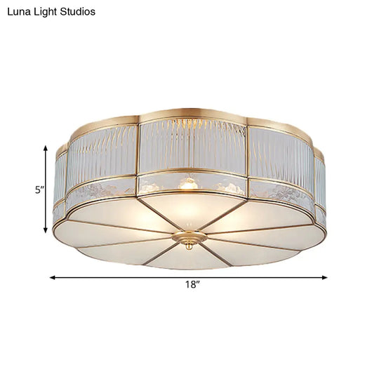 Ribbed Glass Gold Ceiling Flush Mount Lamp - Clover Design With 3/4 Heads Available In 14’ Or